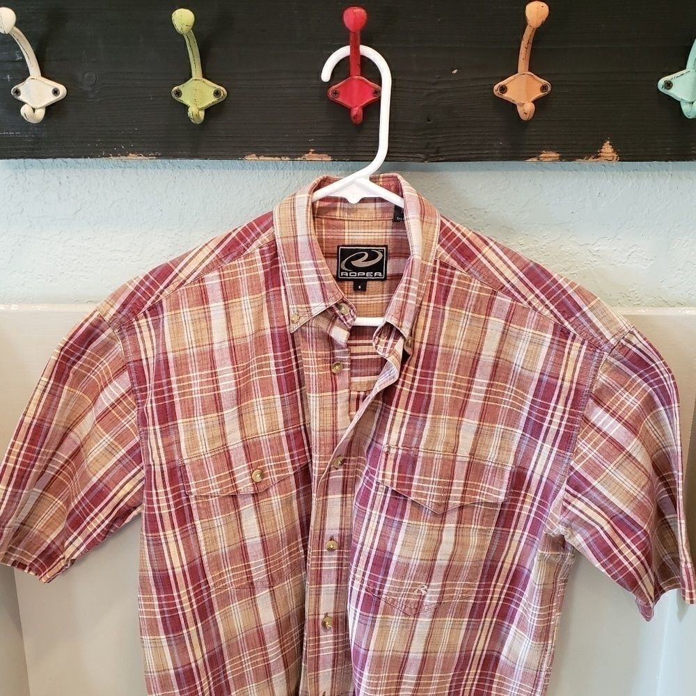 Roper Plaid Western Cowboy Shirt Mens Size Small Red Tan